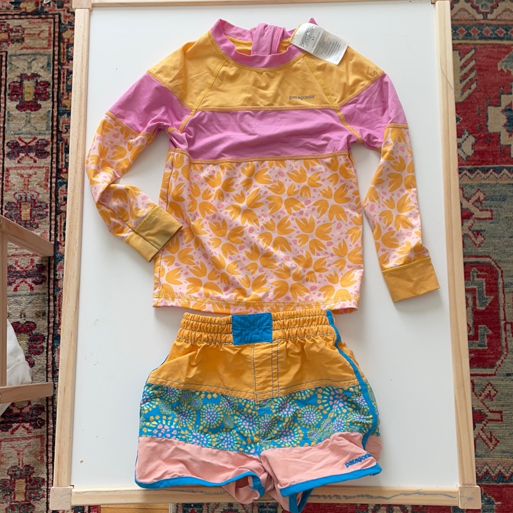 Patagonia 3t rash guard and swim shorts